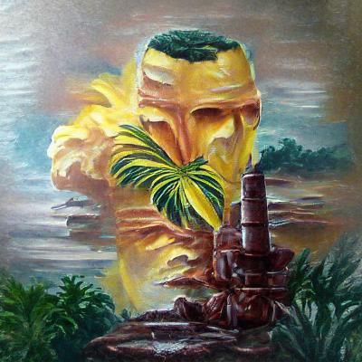 Tropical Volcano Oil Painting