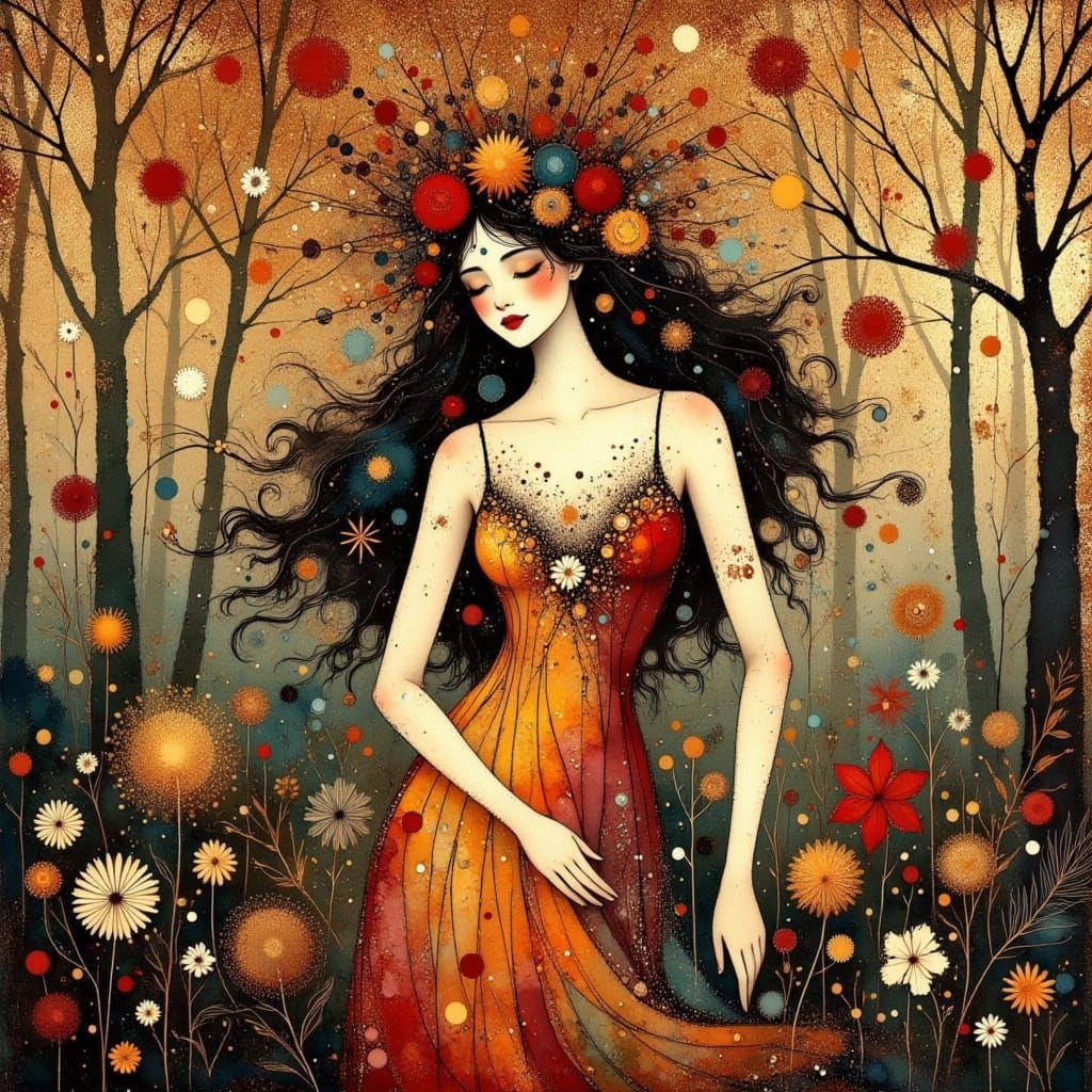 Goddess of Autumn in Klimt's Vibrant Style