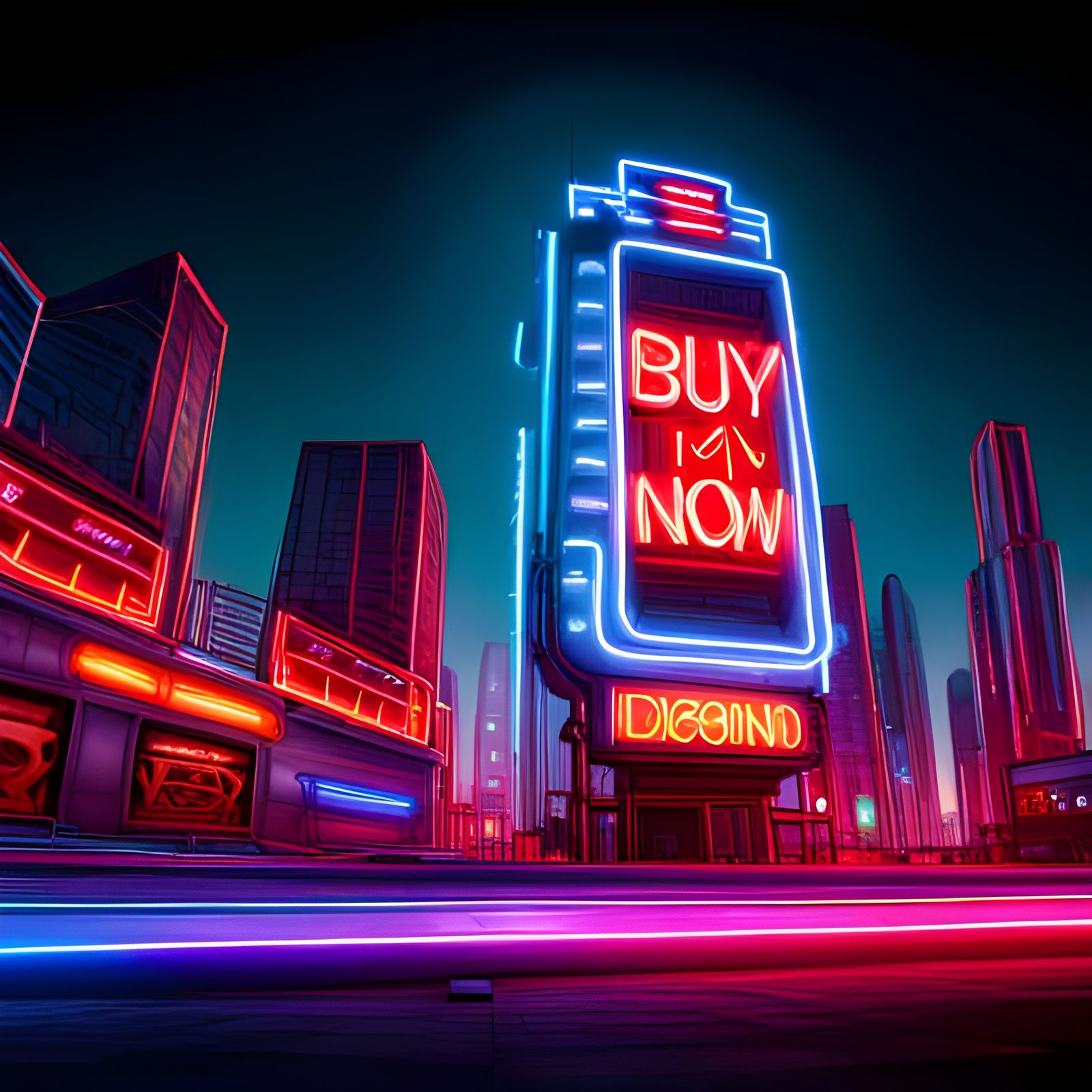 Dystopian Cityscape Billboard with Neon Sign