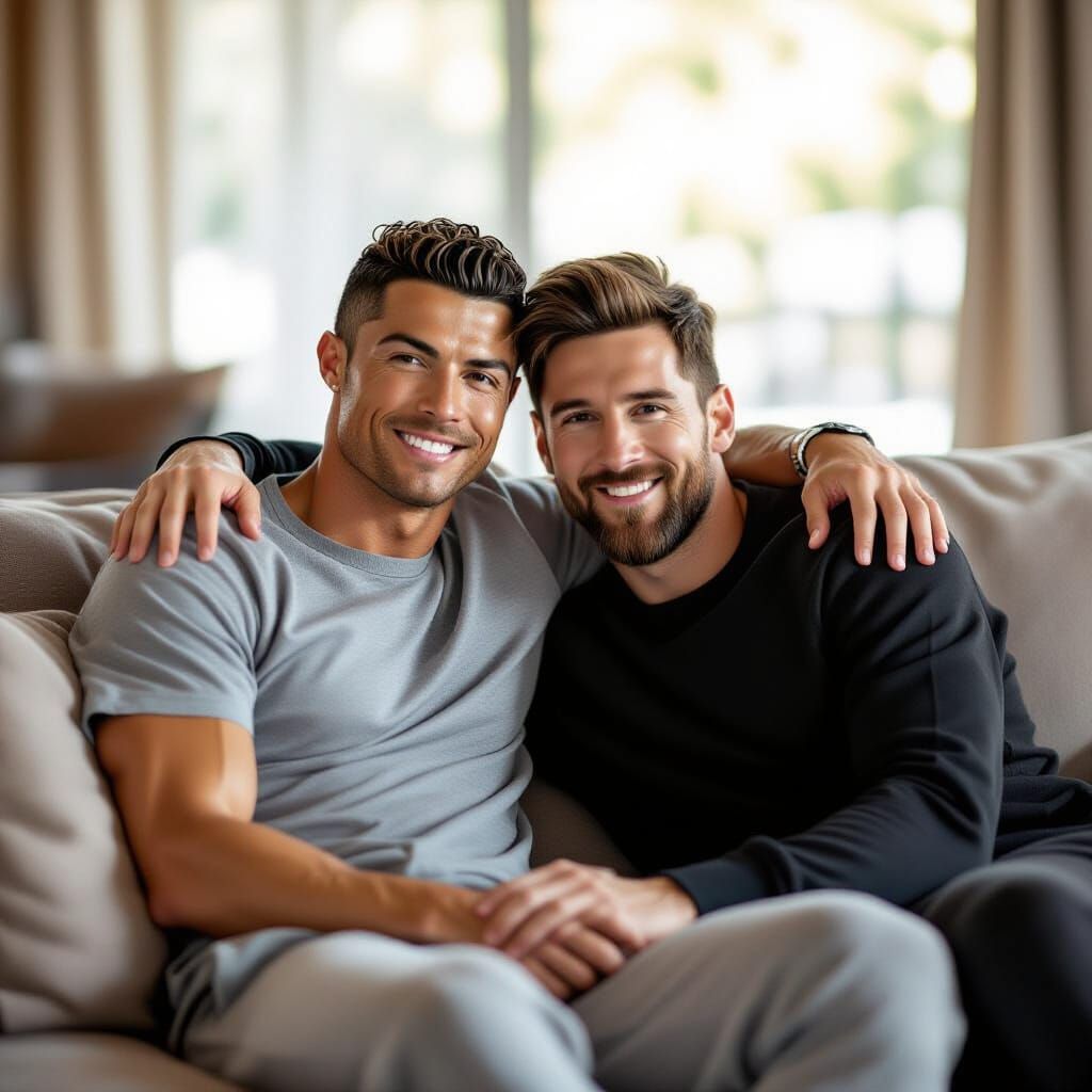 Soccer Stars Embrace in Warm Natural Lighting