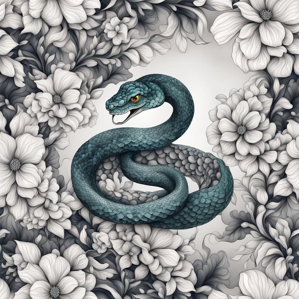 Abstract Snake with Floral Fractal Design