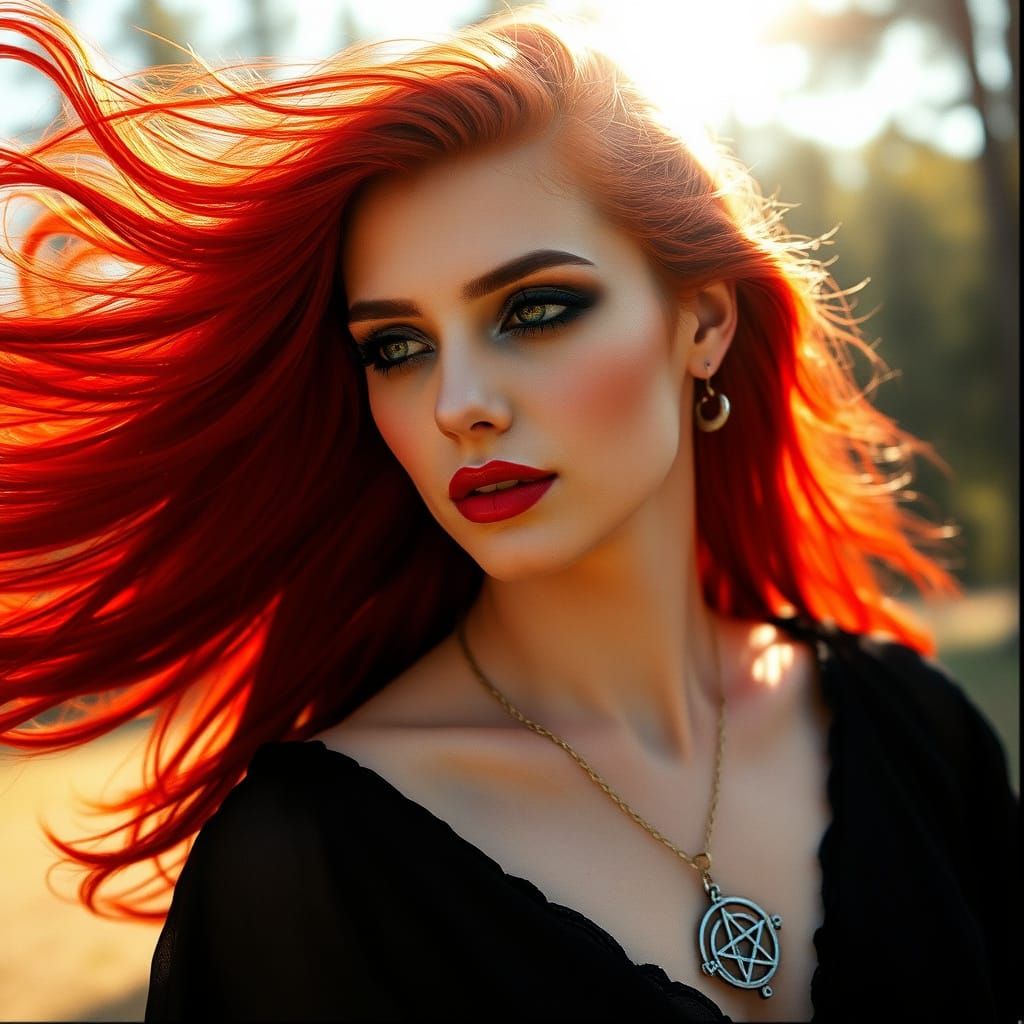 Goddess with Red Hair in Cinematic Style