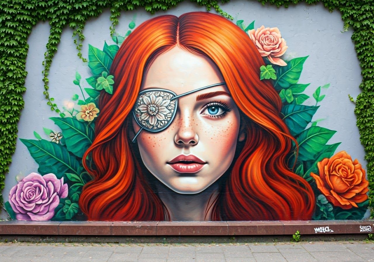 Graffiti Portrait of Redhead with Eyepatch