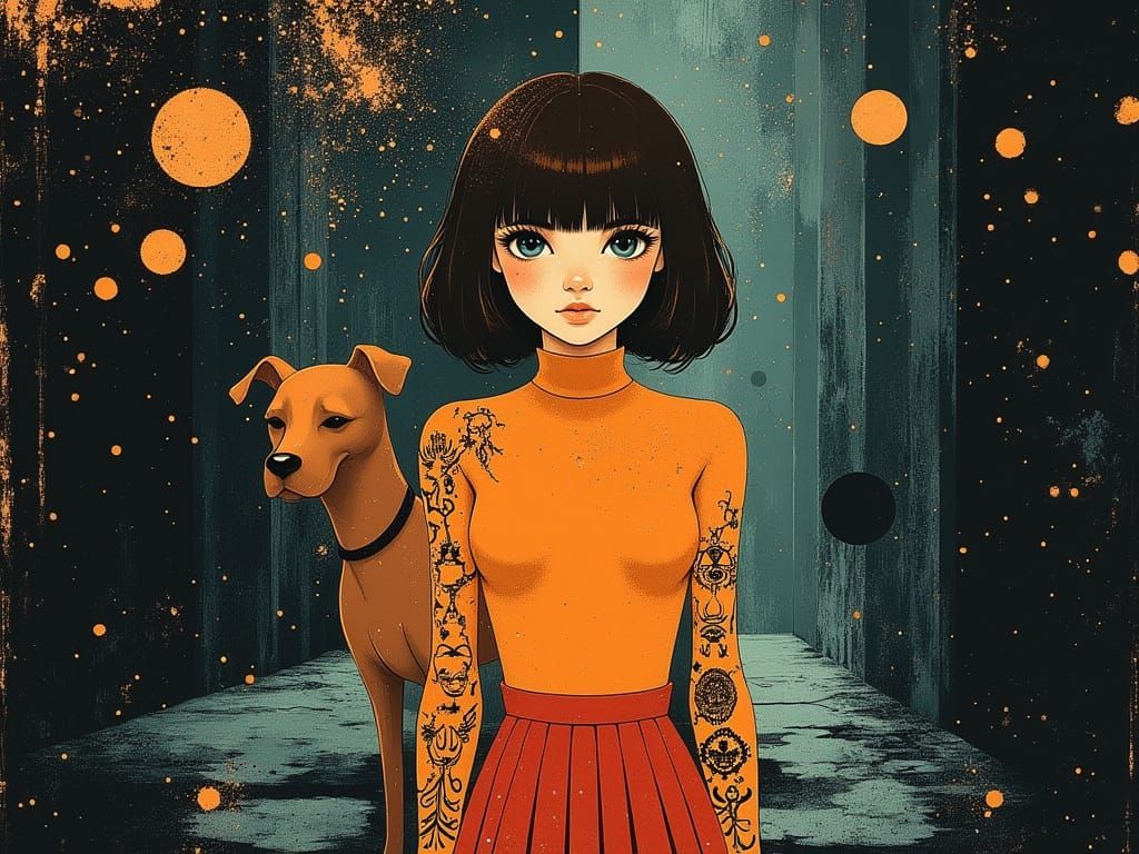 Velma Dinkley and Scooby Doo in Gothic Horror Film Noir