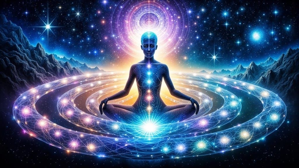 Mystical Cosmic Being in a Vibrant, Starry Universe