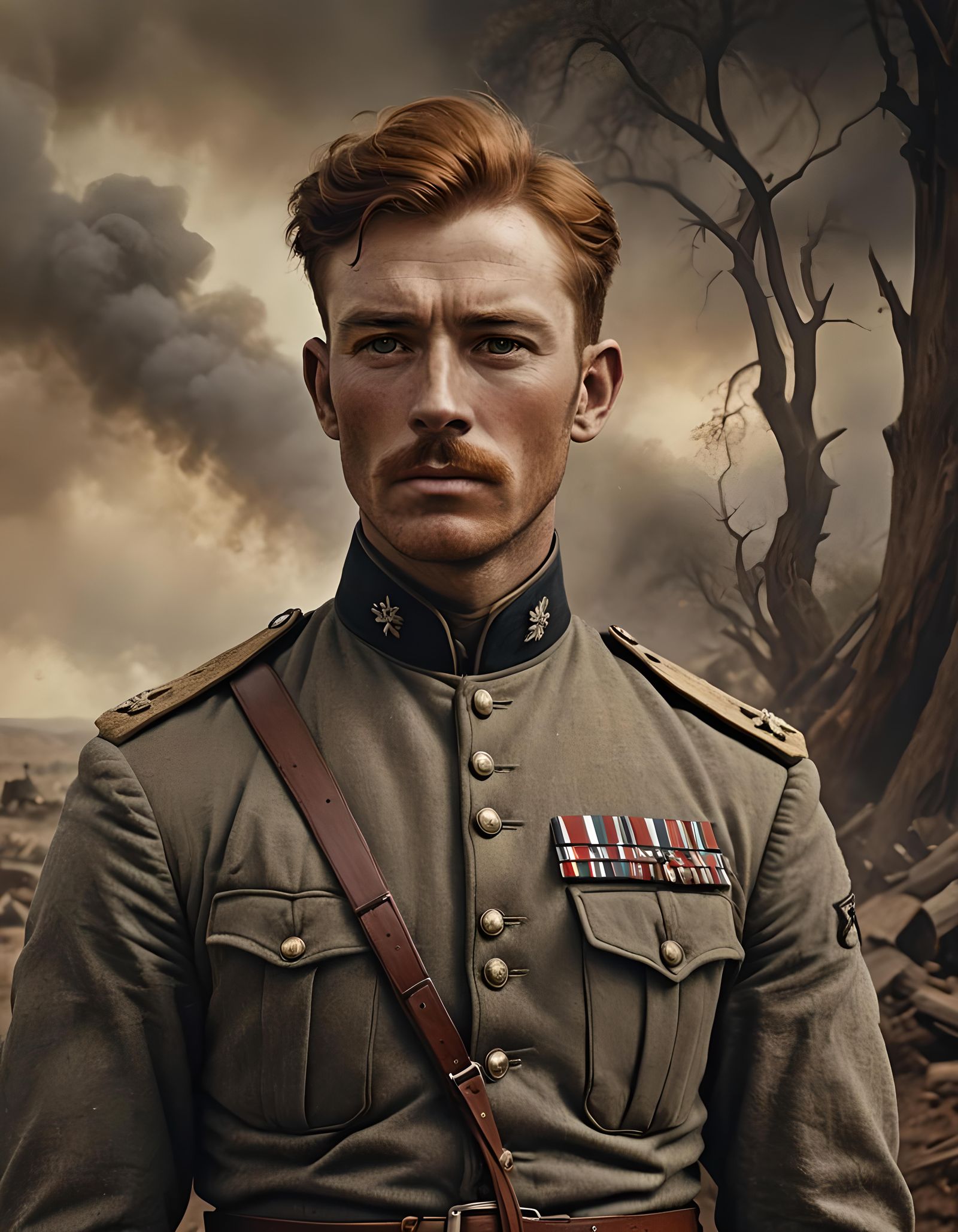 A Young British Army officer with auburn hair in the Boer War, half body portrait, Epic cinematic brilliant stunning int...