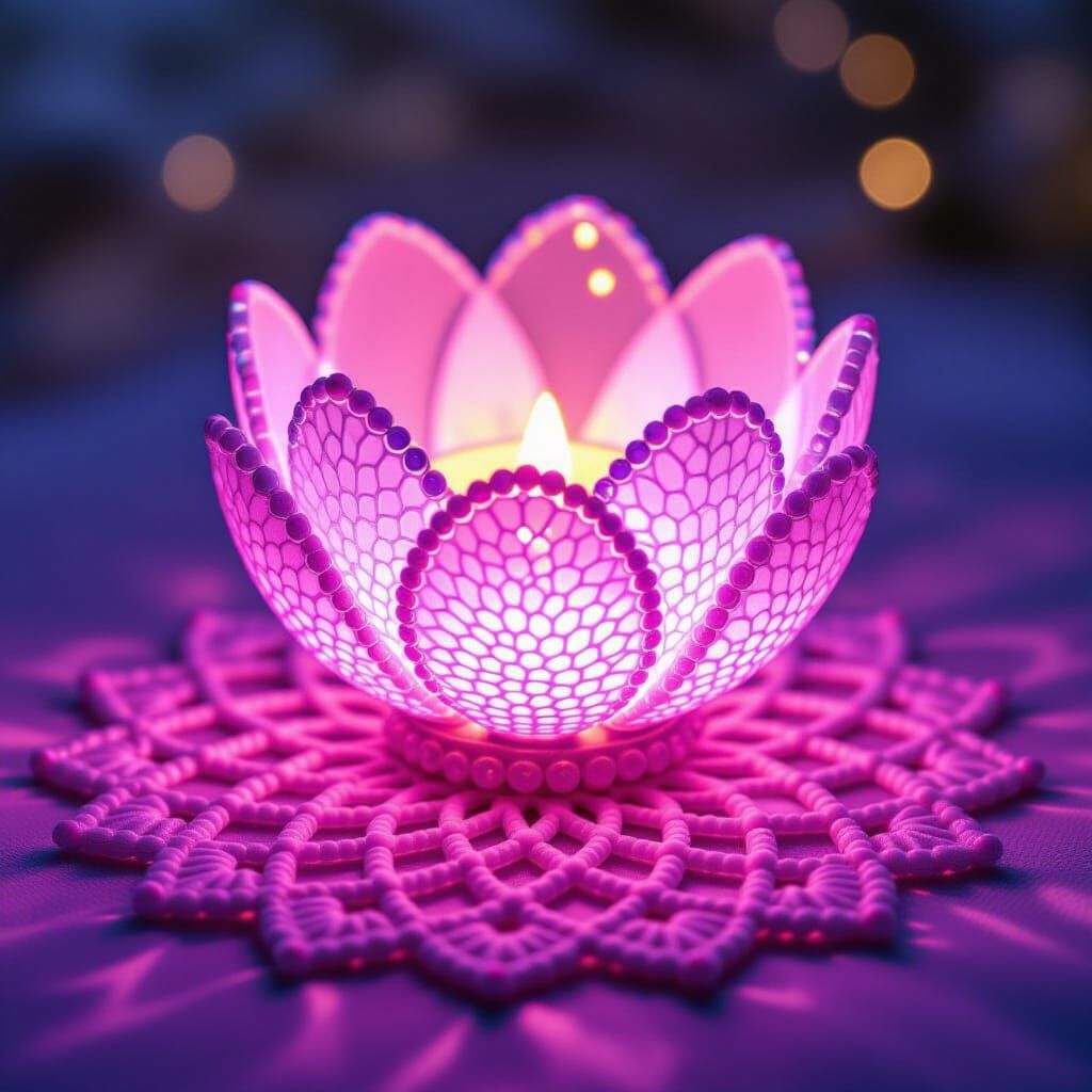 Glowing Beaded Flower Nightlight on Knitted Doily