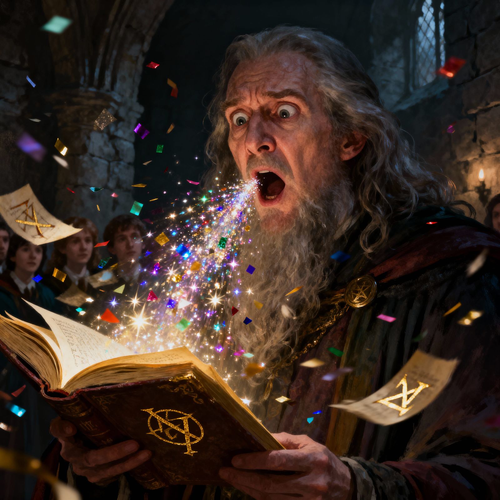 Wizard's Spell Mishap: Glitter and Confetti Chaos