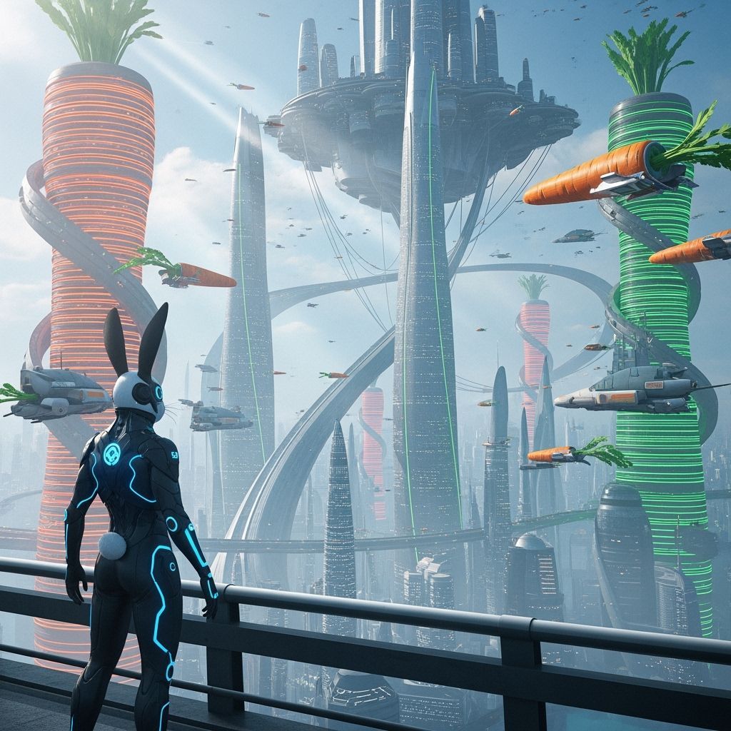 Futuristic Rabbit Metropolis with Carrot Architecture