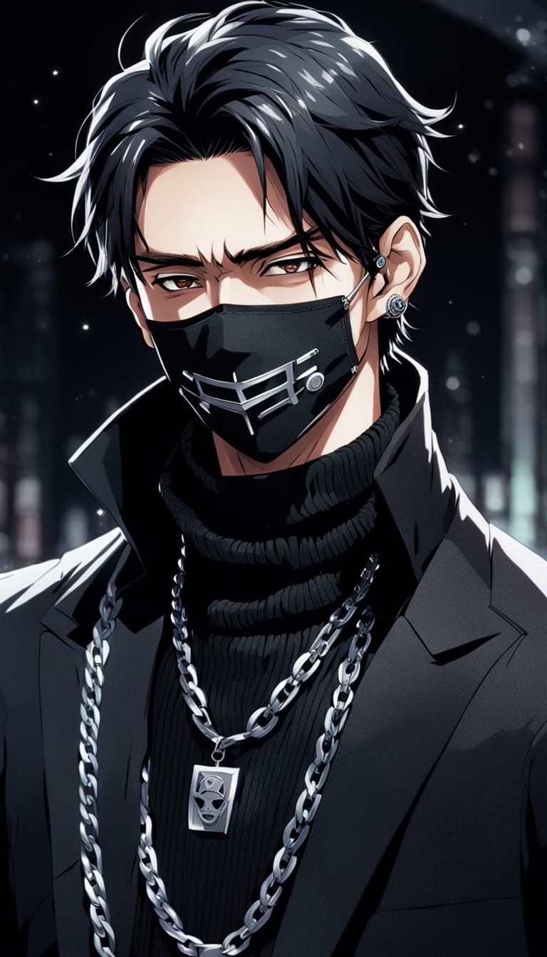 Anime Man with Mask in Cyberpunk Style