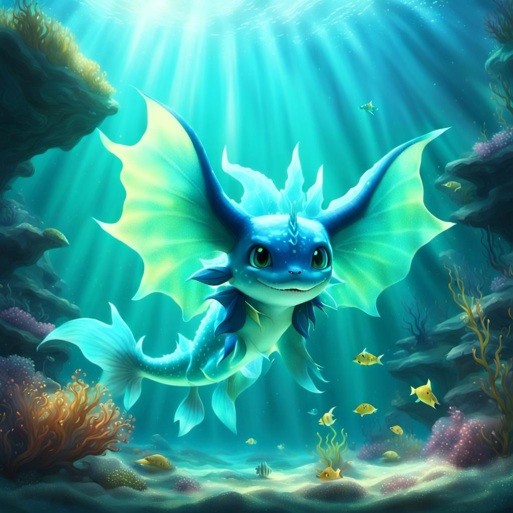 Vaporeon in Bioluminescent Underwater Scene
