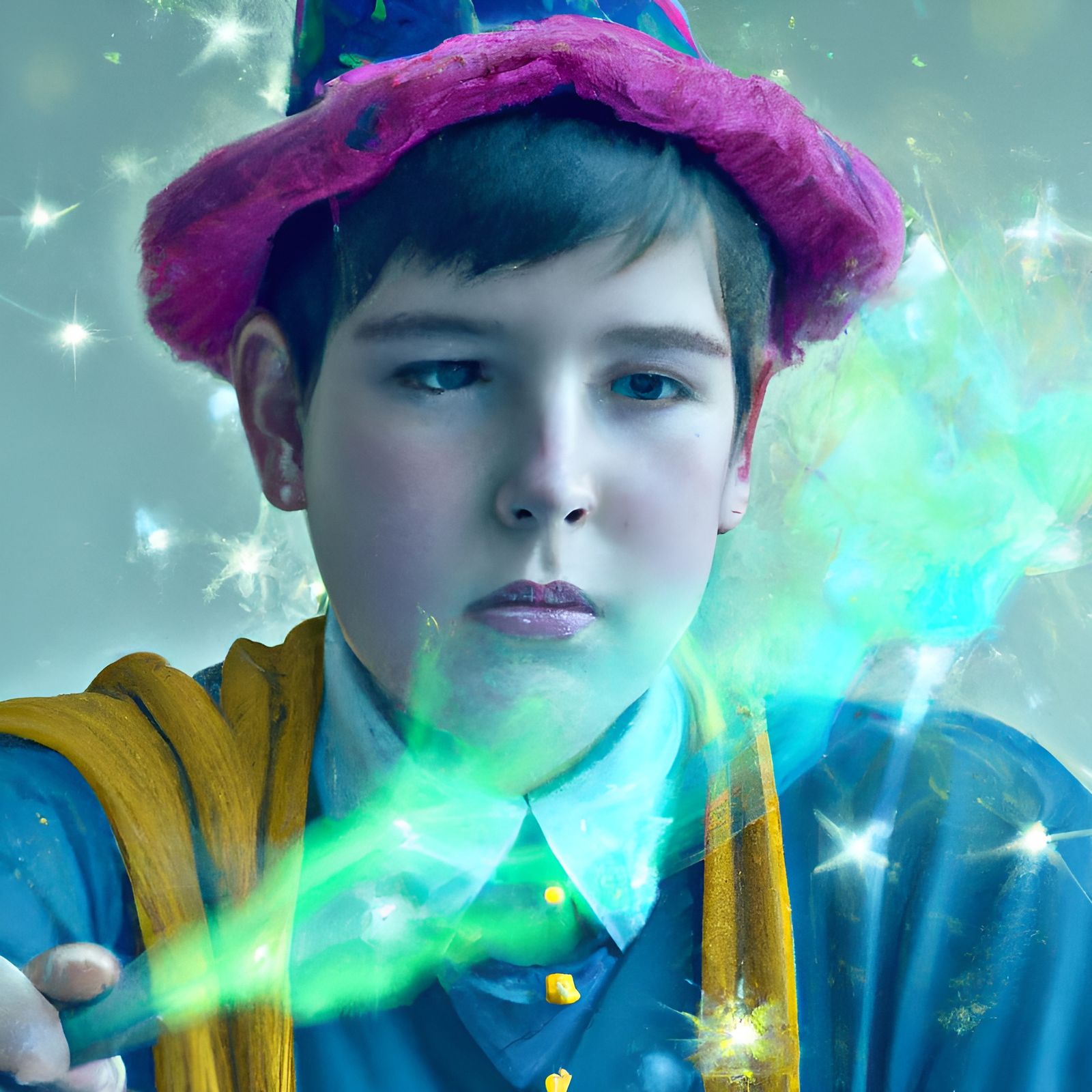 Friendly Young Wizard with Glowing Sparkles