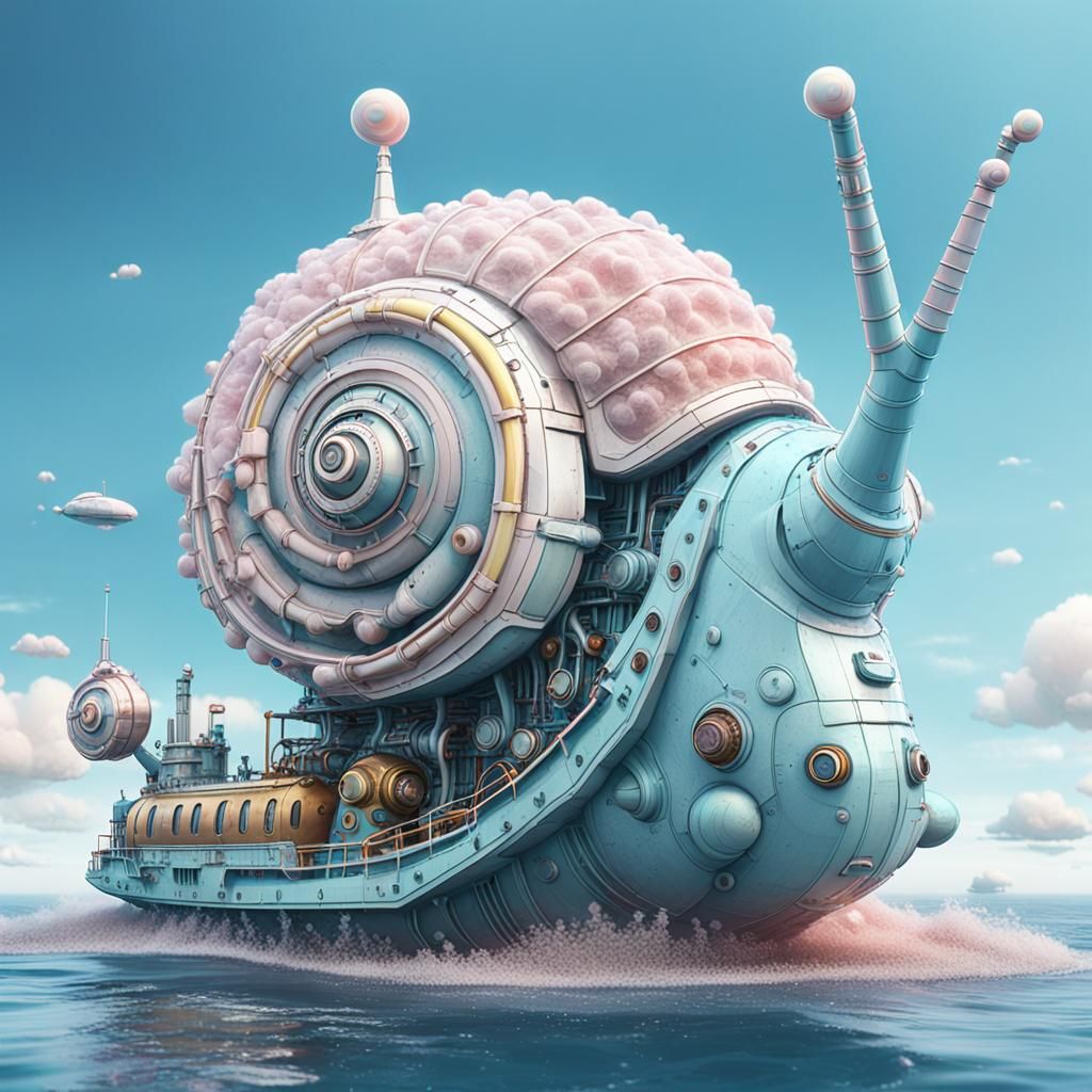Pastel Submarine Snail in a Sci-Fi Dreamscape