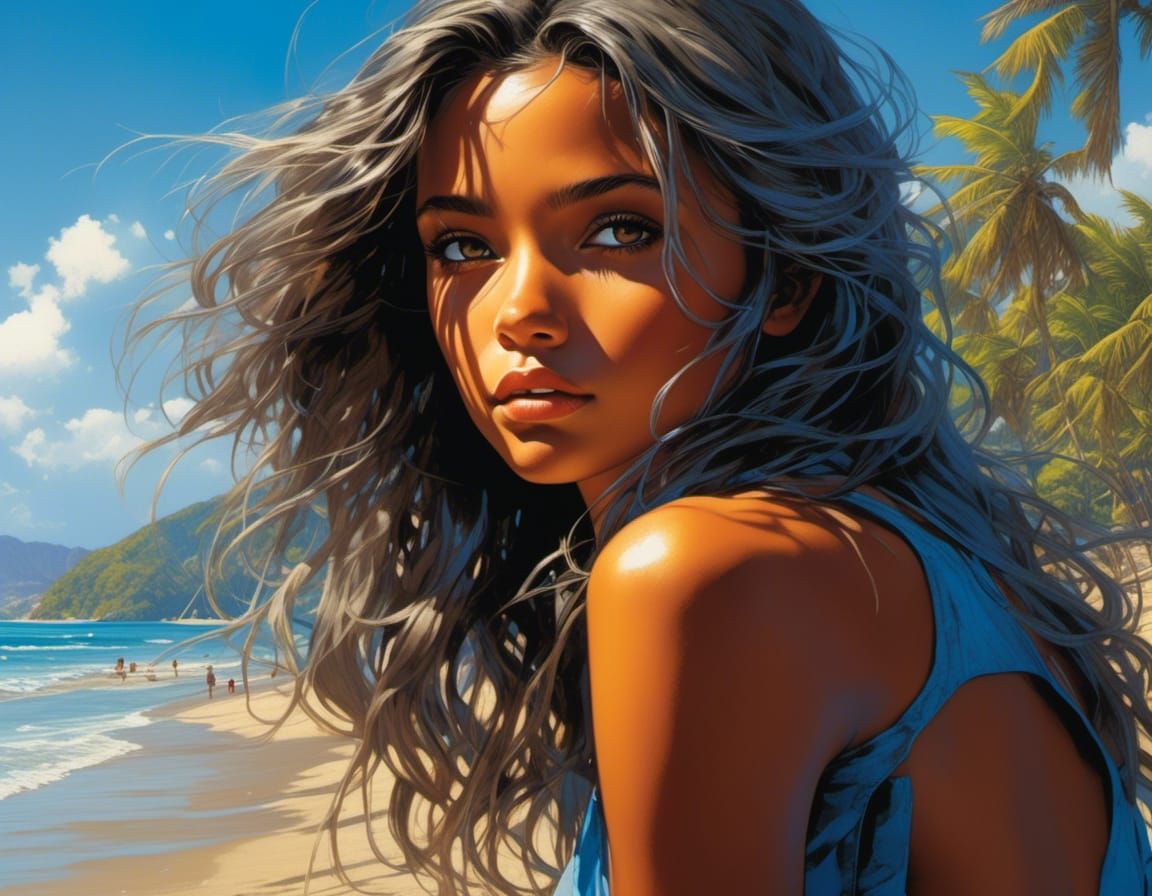 Expressive Portrait of a Cute Person on a Beach