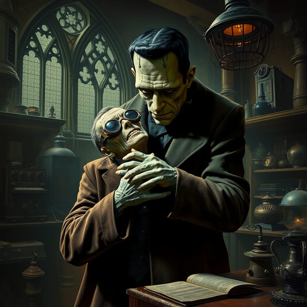 Frankenstein's Monster in Victorian Laboratory, Gothic Style