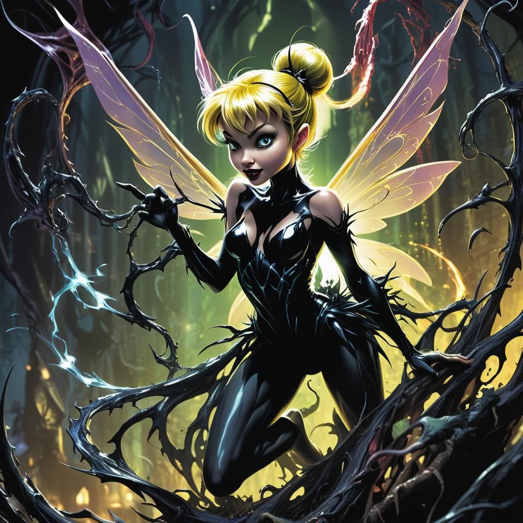 Venom Symbiote Corrupts Tinkerbell: Comic Book Art