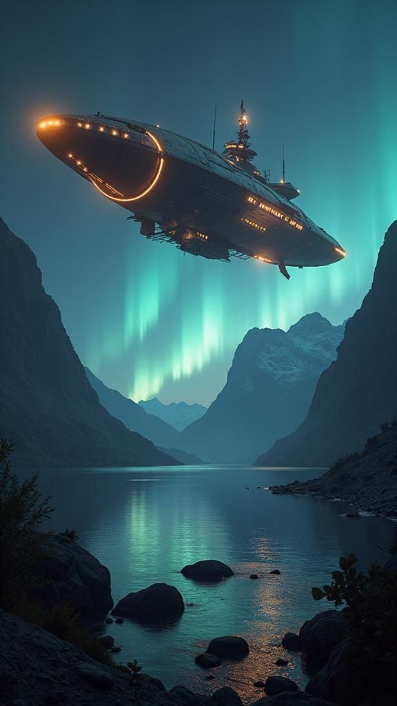 Futuristic Spaceship Lands on Earth in Syd Mead Style