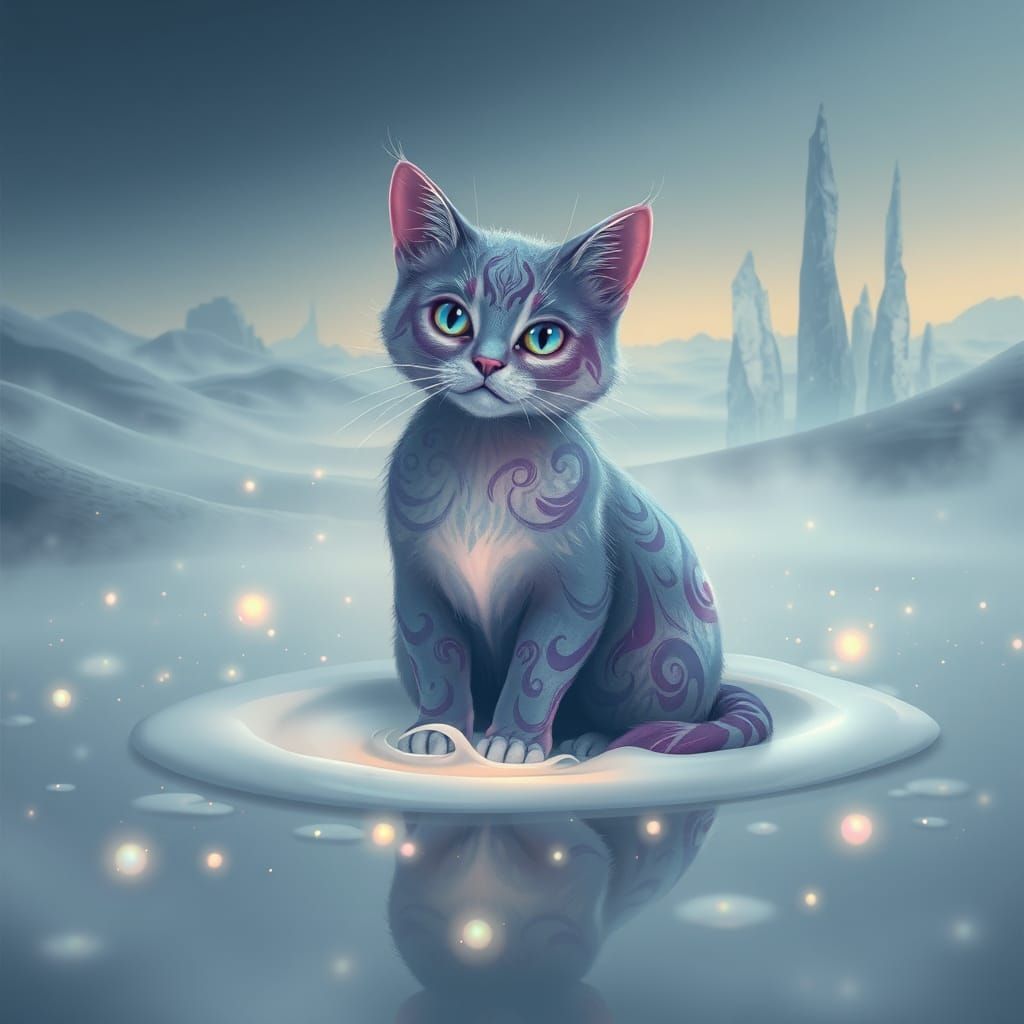 Whimsical Cat in Enchanted Milk Realm