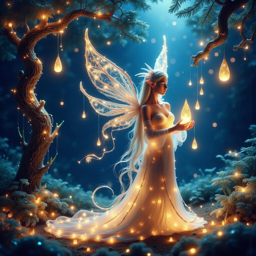 Ethereal Elf Goddess with Rainbow Crystal Amidst Vibrant For...