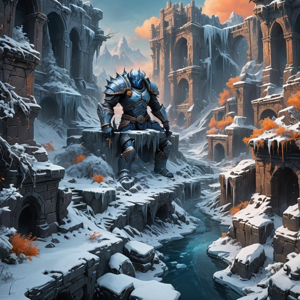 Subzero in Frozen Ruins: Fantasy Concept Art