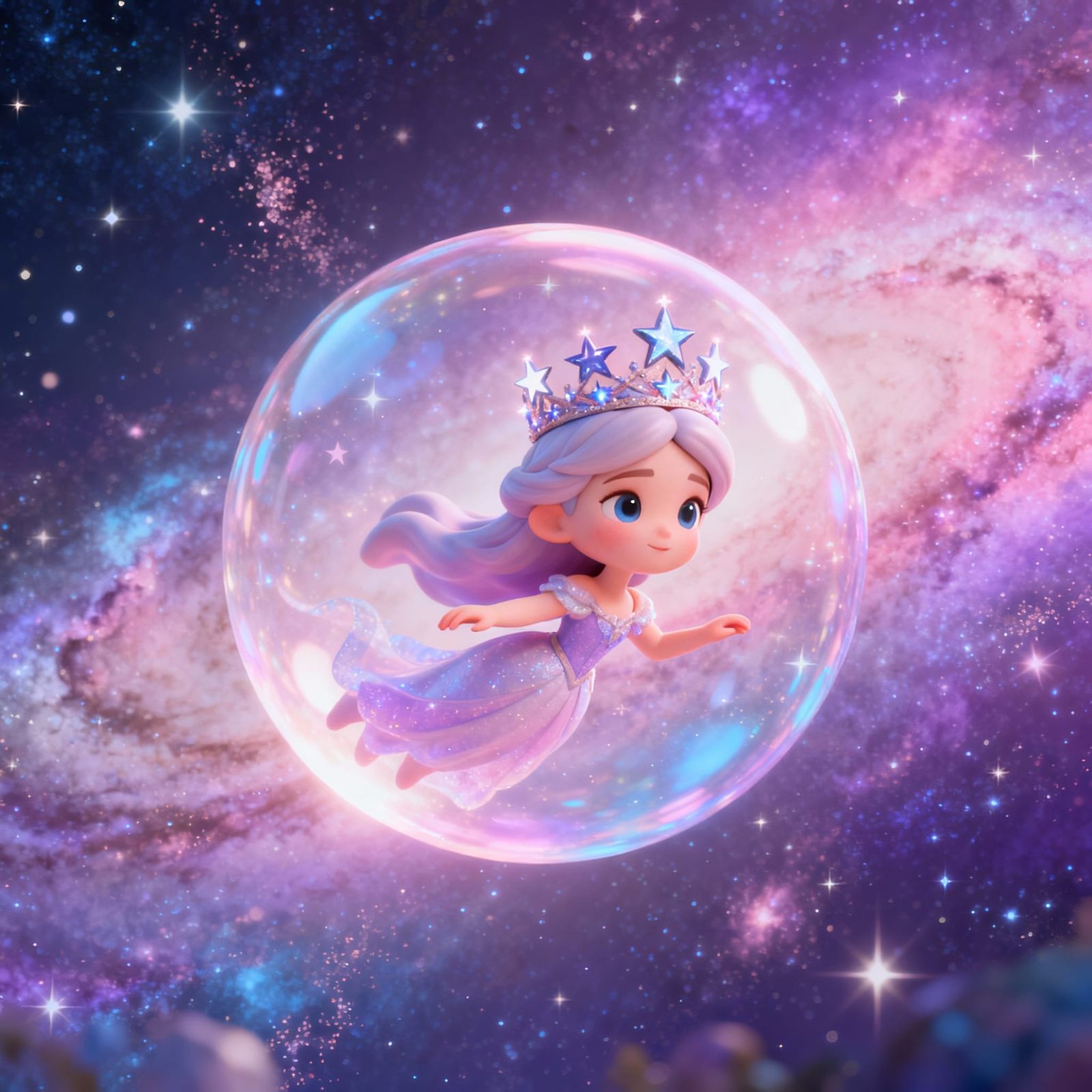 Princess Drifting Through Milky Way in Star Crown