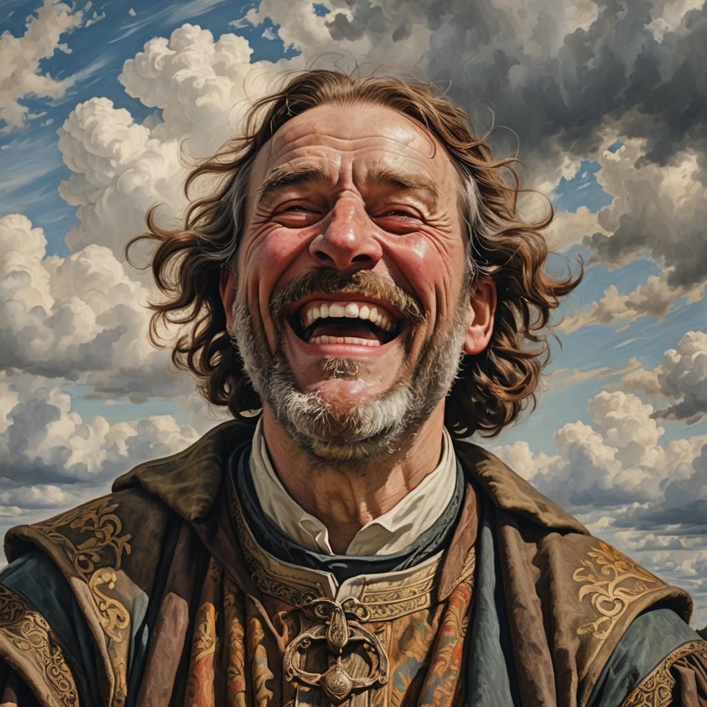 Laughing Man in Medieval Clothes: Pre-Raphaelite Portrait