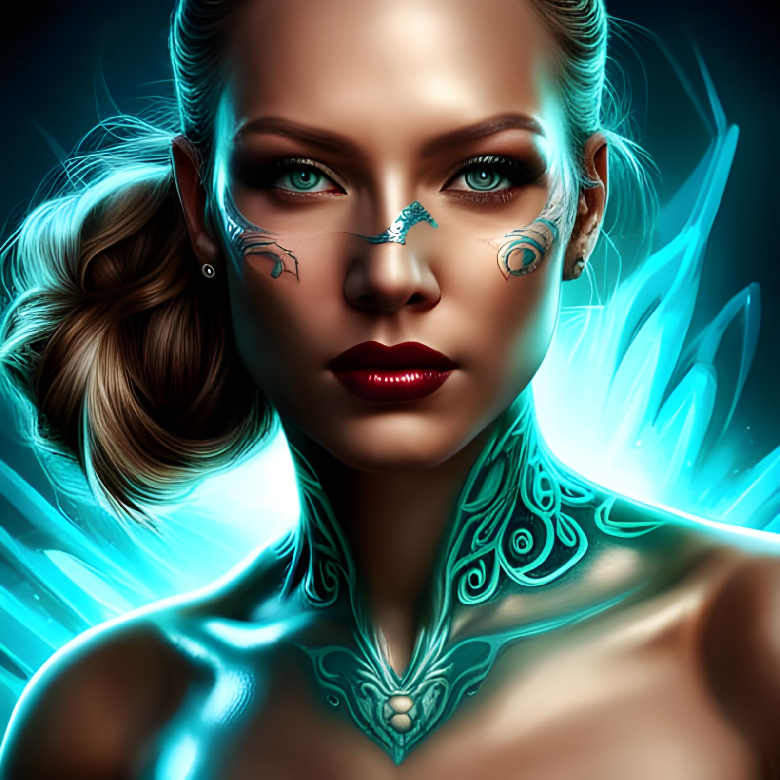 Woman with Platinum Bio-Tattoos in Cyberpunk Armor