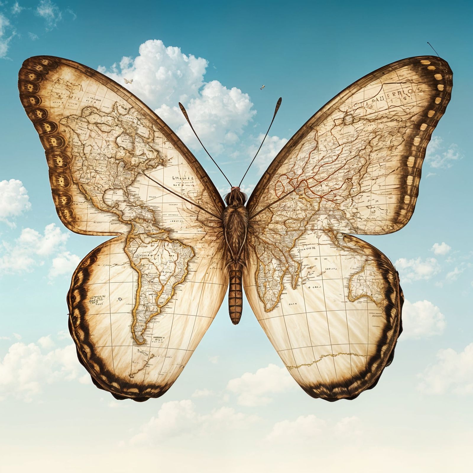 Giant Butterfly with World Map Wings