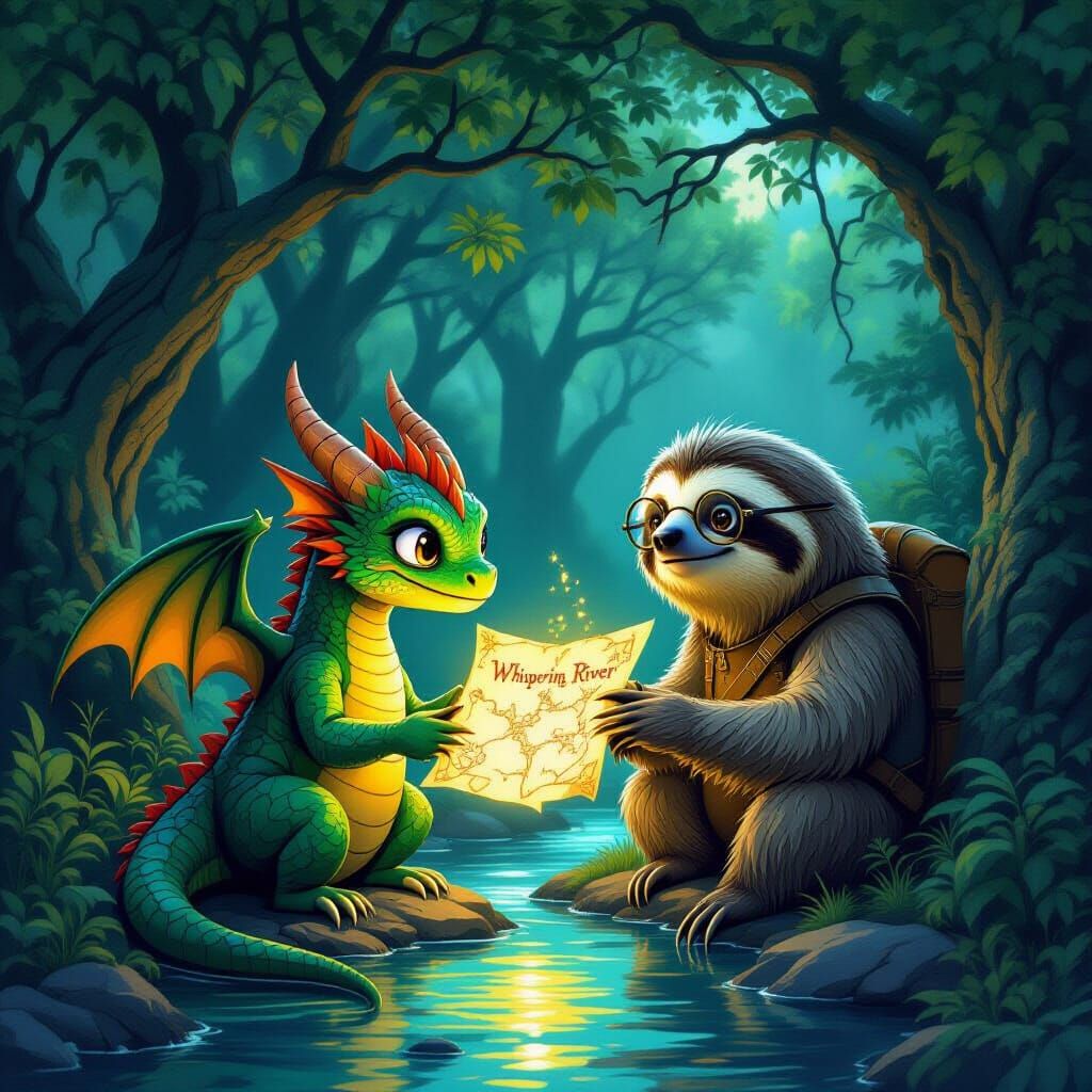 Dragon and Sloth Journey Through Enchanted Forest