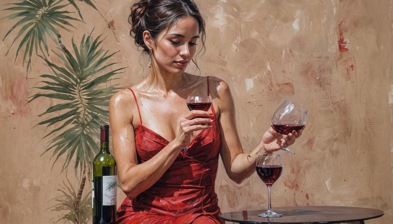 Latina Woman in Red Dress: Acrylic Oil Painting