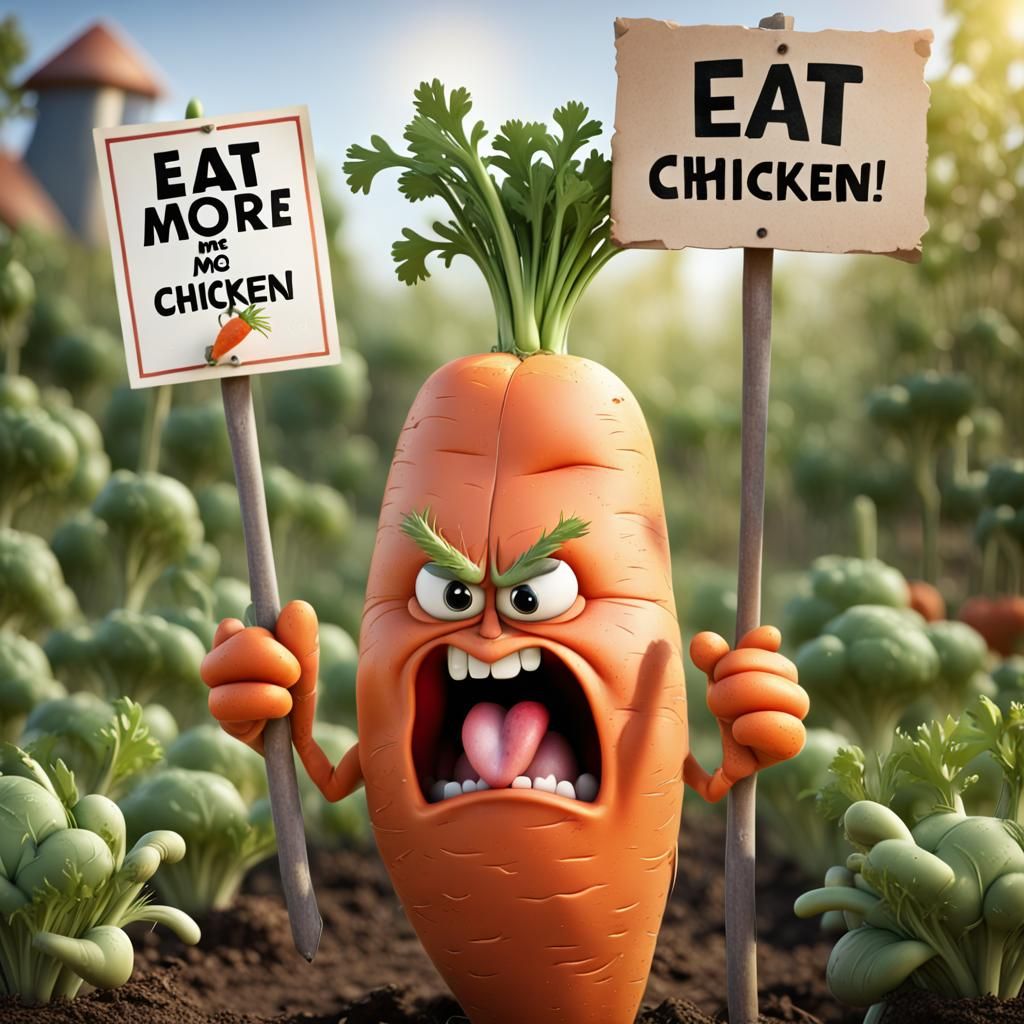 Angry Carrot Advocates Chicken in Pixar Style