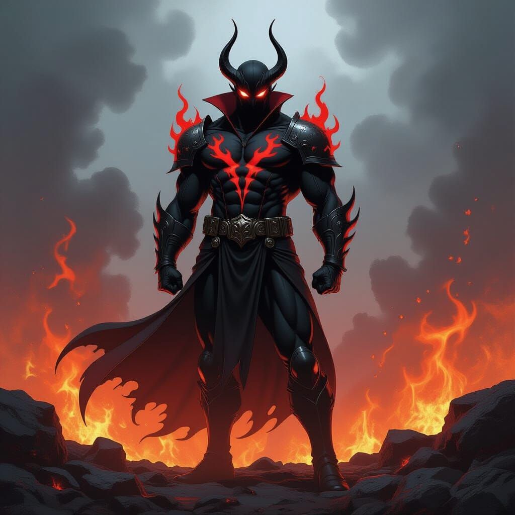 Menacing Villain in Flames Dark Fantasy Art