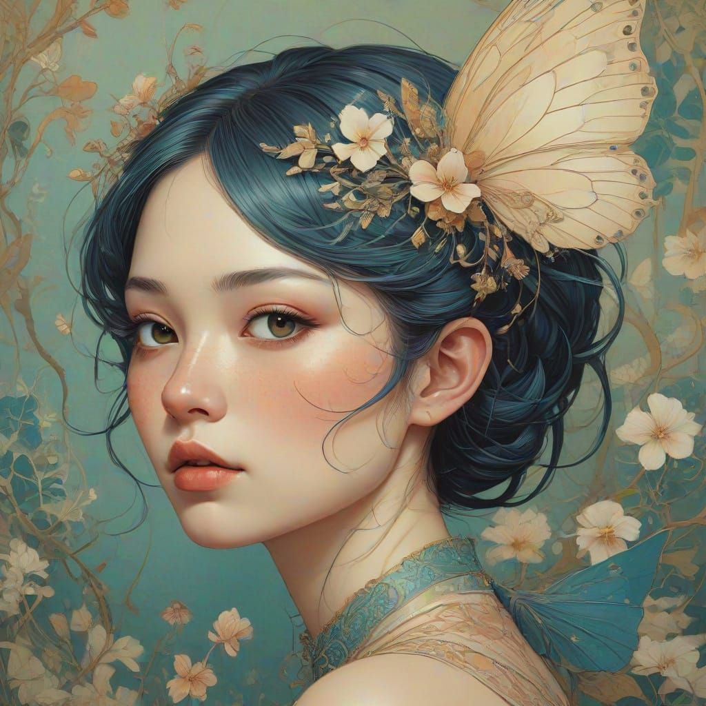 Intricate Fairy Portrait in Victo Ngai Style