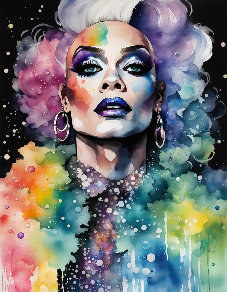 Watercolor Drag Queen in Gender Fluid Rainbow Art