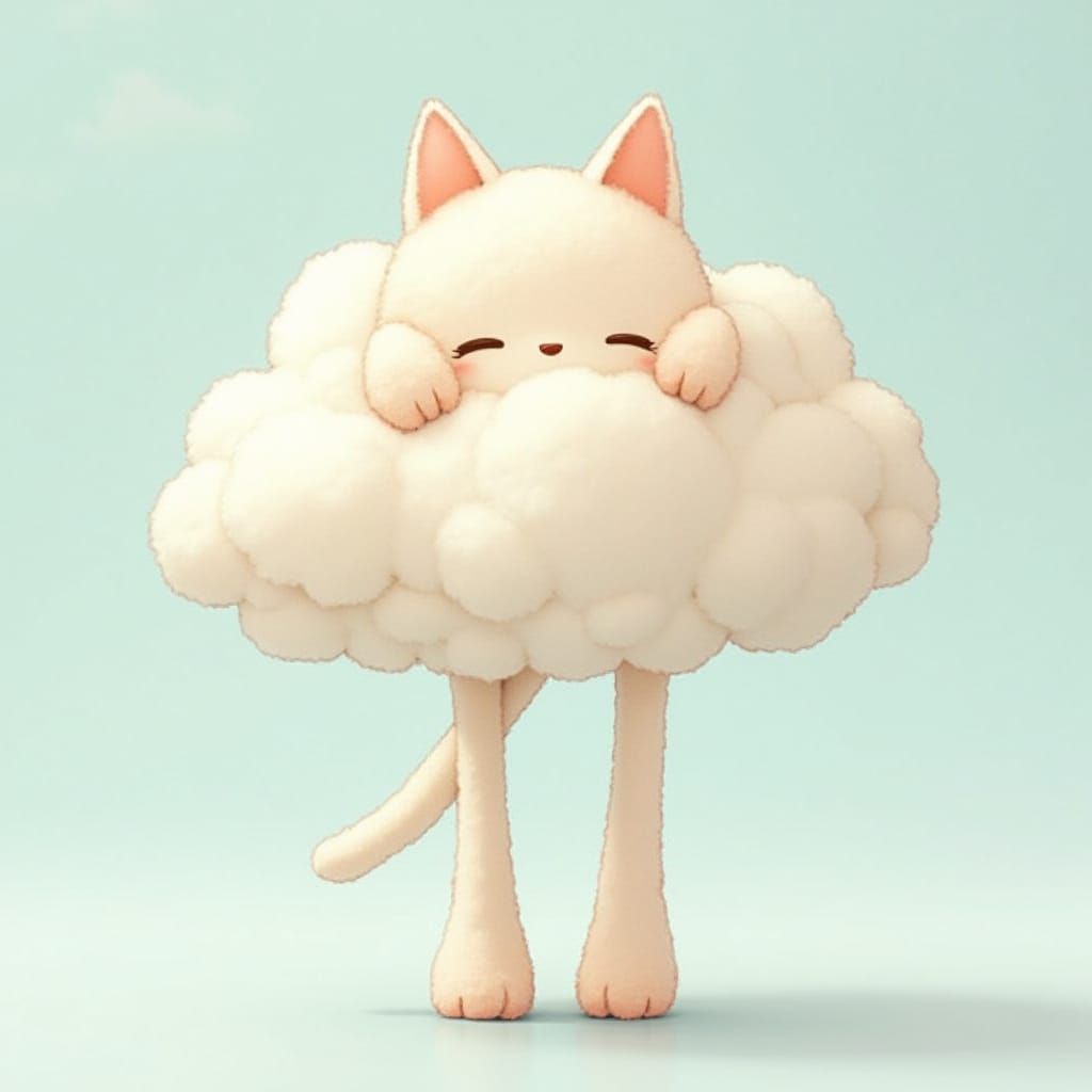 Fluffy Cloud Cat in a Whimsical Style