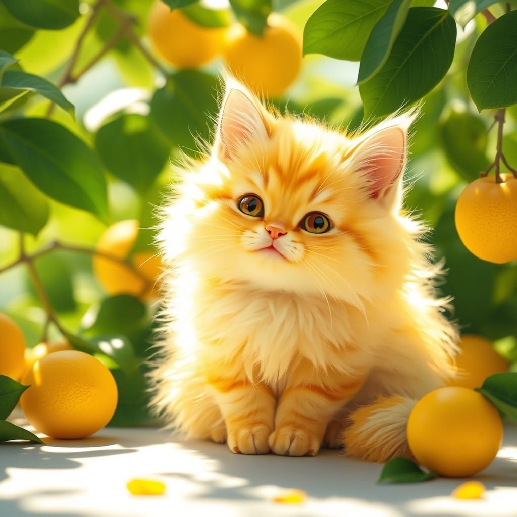 Vibrant Lemon Cat in Futuristic Realism