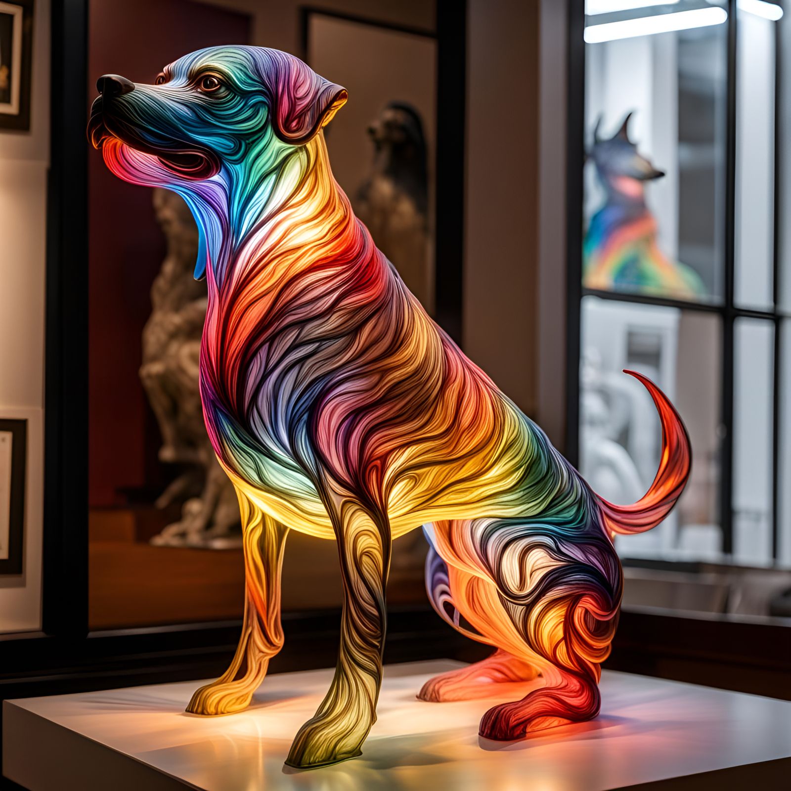 Intricate Dog Lamp, Smoke Pattern, Internally Lit
