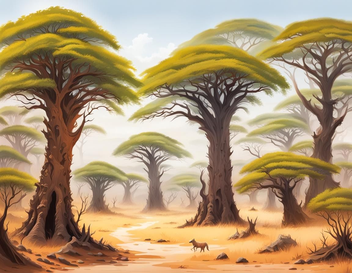 Green Steppe Meets Mysterious Jungle Landscape