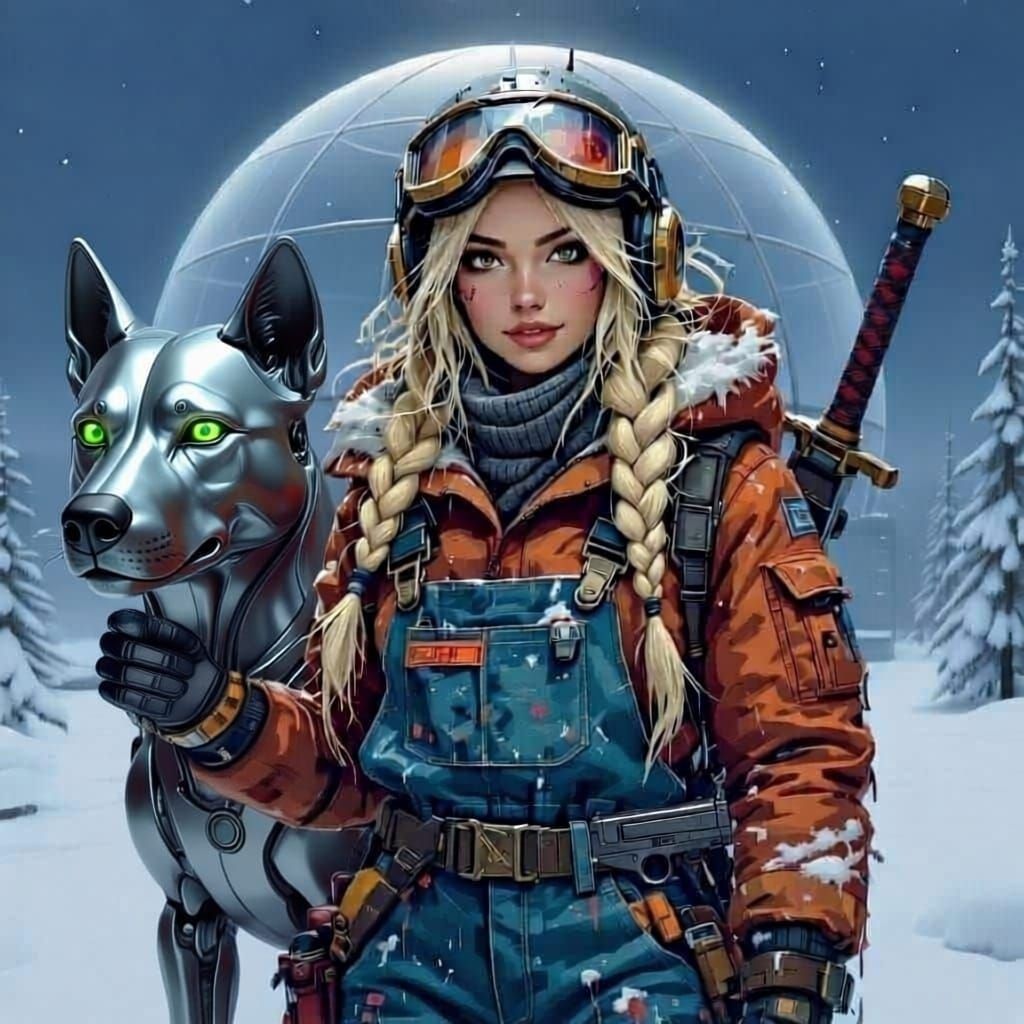 Artificer Pilot with Robotic Dog in Winter World