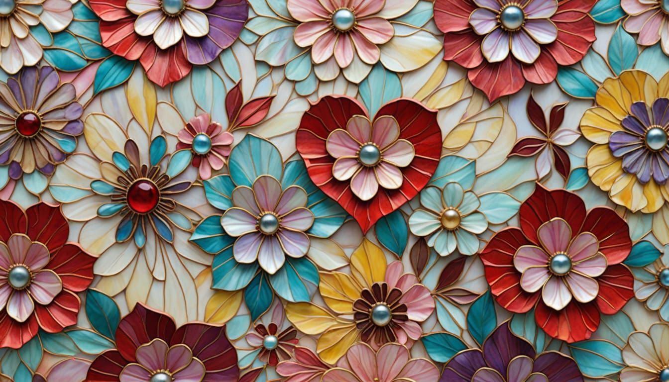 Romantic Line Art with Mother of Pearl Accents in Soft Paste...