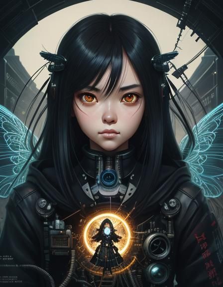 Big head, small body, Big eyes, chibi, fairy-winged girl. St...