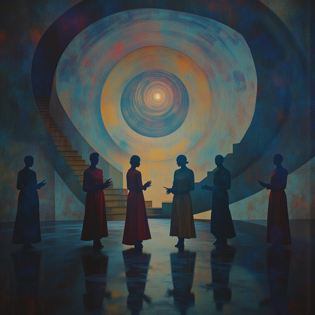 Divine Gathering of Ethereal Figures in Geometric Spaces