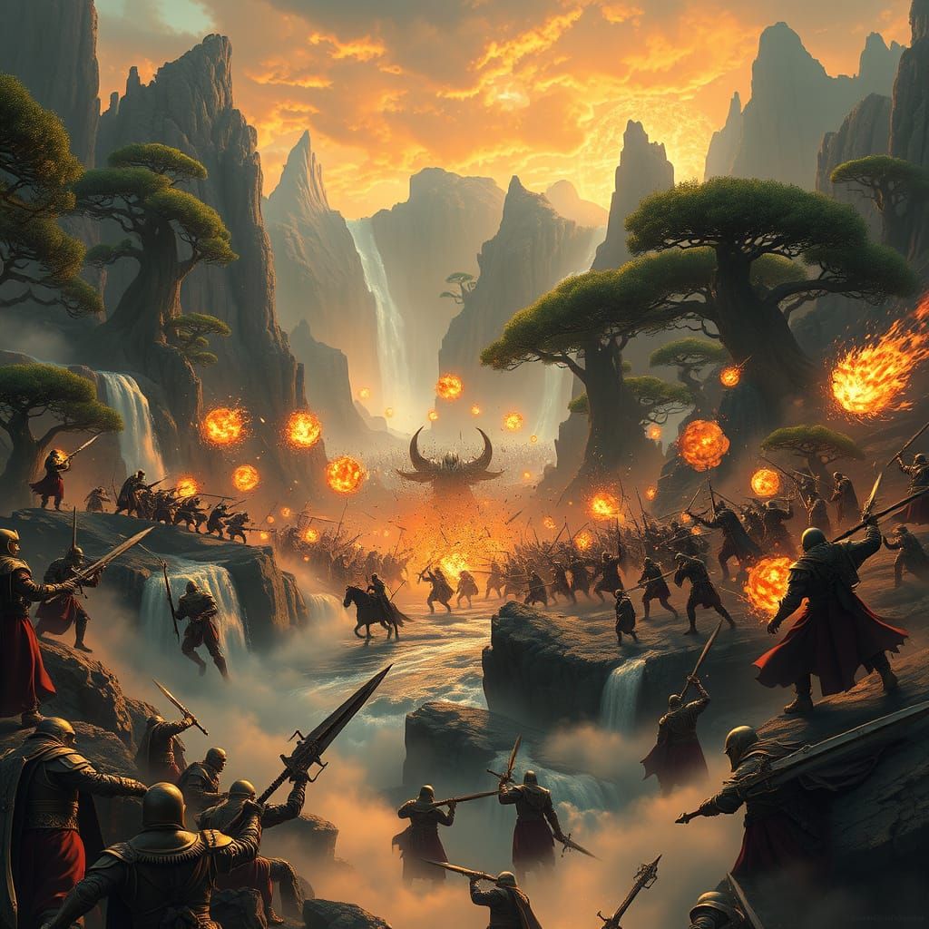 Epic Fantasy Battle Unfolds in Mystical Valley with Ancient ...