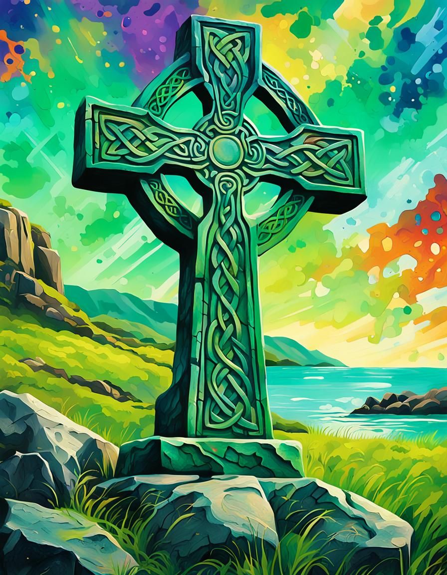 Celtic Cross Street Art in Cornish Landscape