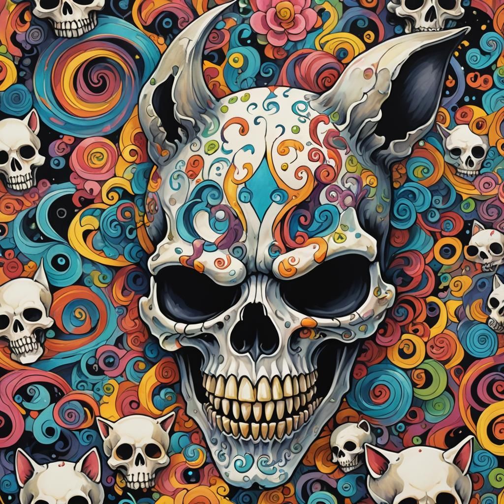 Maneki Neko Skull in Tim Burton Style