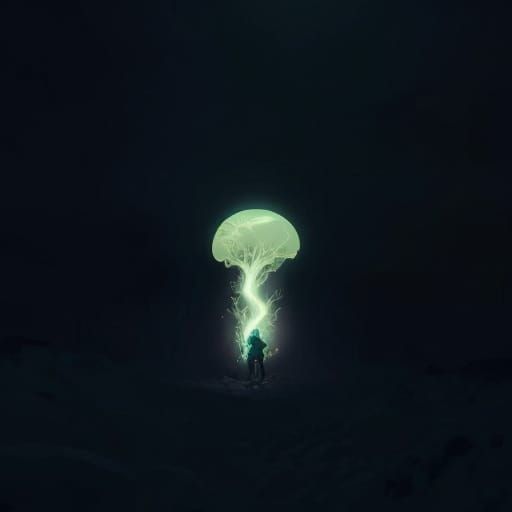 Bioluminescent Diver in Mariana's Trench: Dark Fantasy