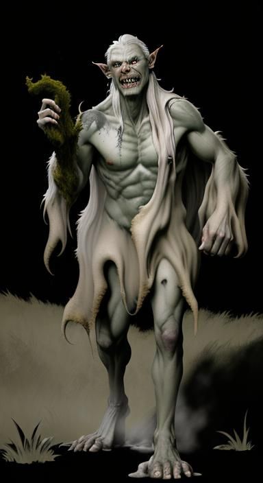 Eerie Goblin Lurking in Misty Cave: Fantasy Illustration