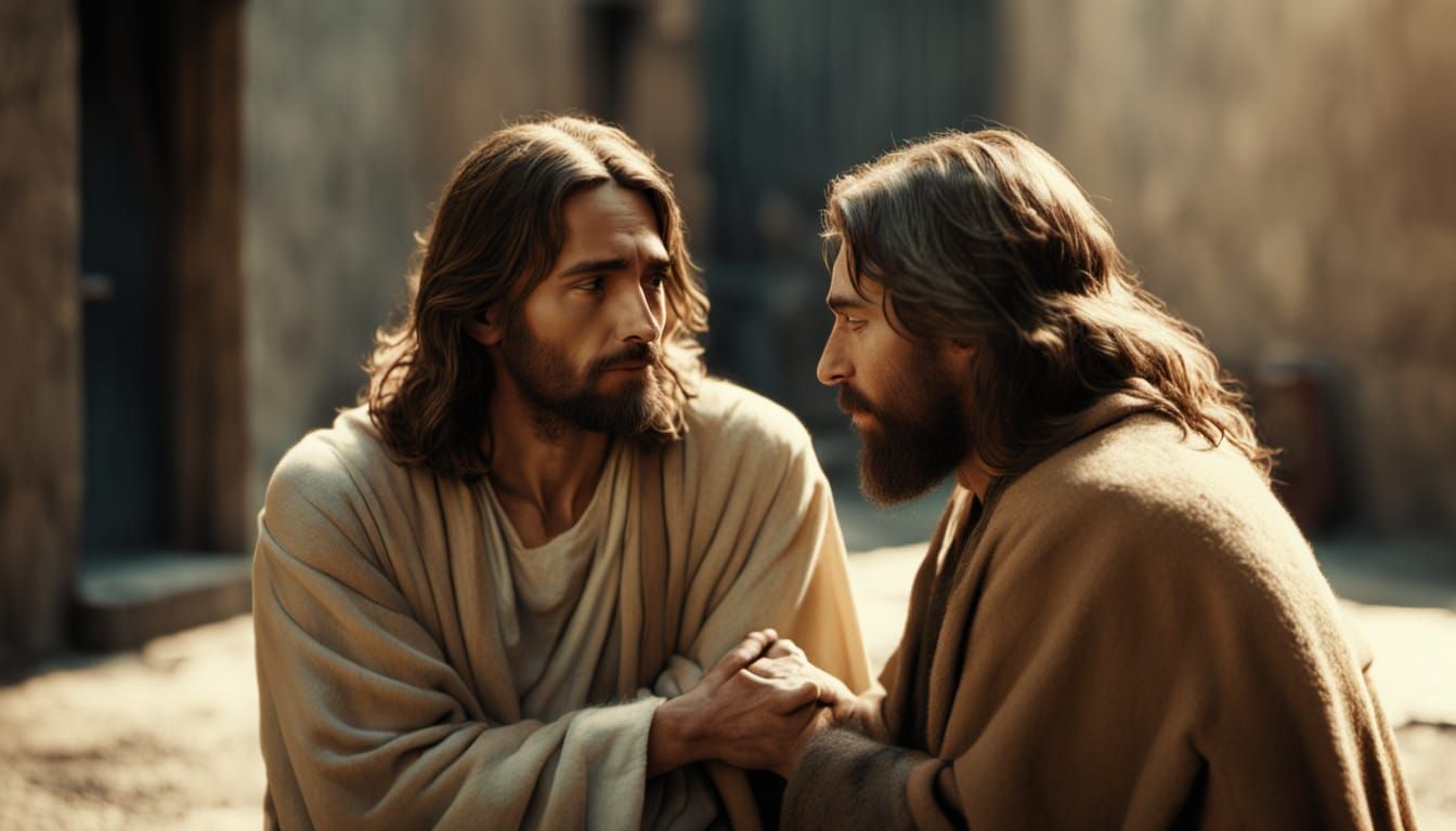 Jesus Comforts Homeless Man: Divine Light and Hope
