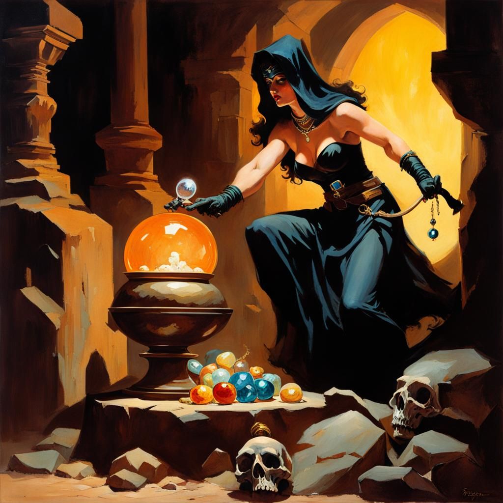 Fantasy Thief Steals Gem from Evil Altar