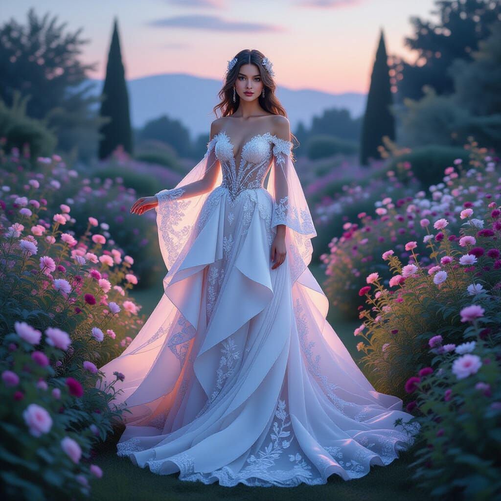 Enchanted Girl in Twilight Garden: A Hyper-Realistic Masterp...